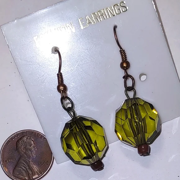 Chartreuse Green Dangle Bead Earrings - Picture 3 of 6
